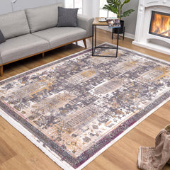 8' X 11' Gray and Ivory Oriental Power Loom Area Rug - Homeroots