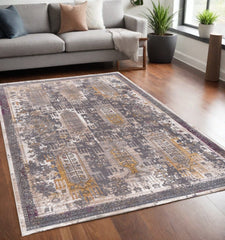 8' X 11' Gray and Ivory Oriental Power Loom Area Rug - Homeroots