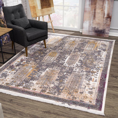 8' X 11' Gray and Ivory Oriental Power Loom Area Rug - Homeroots