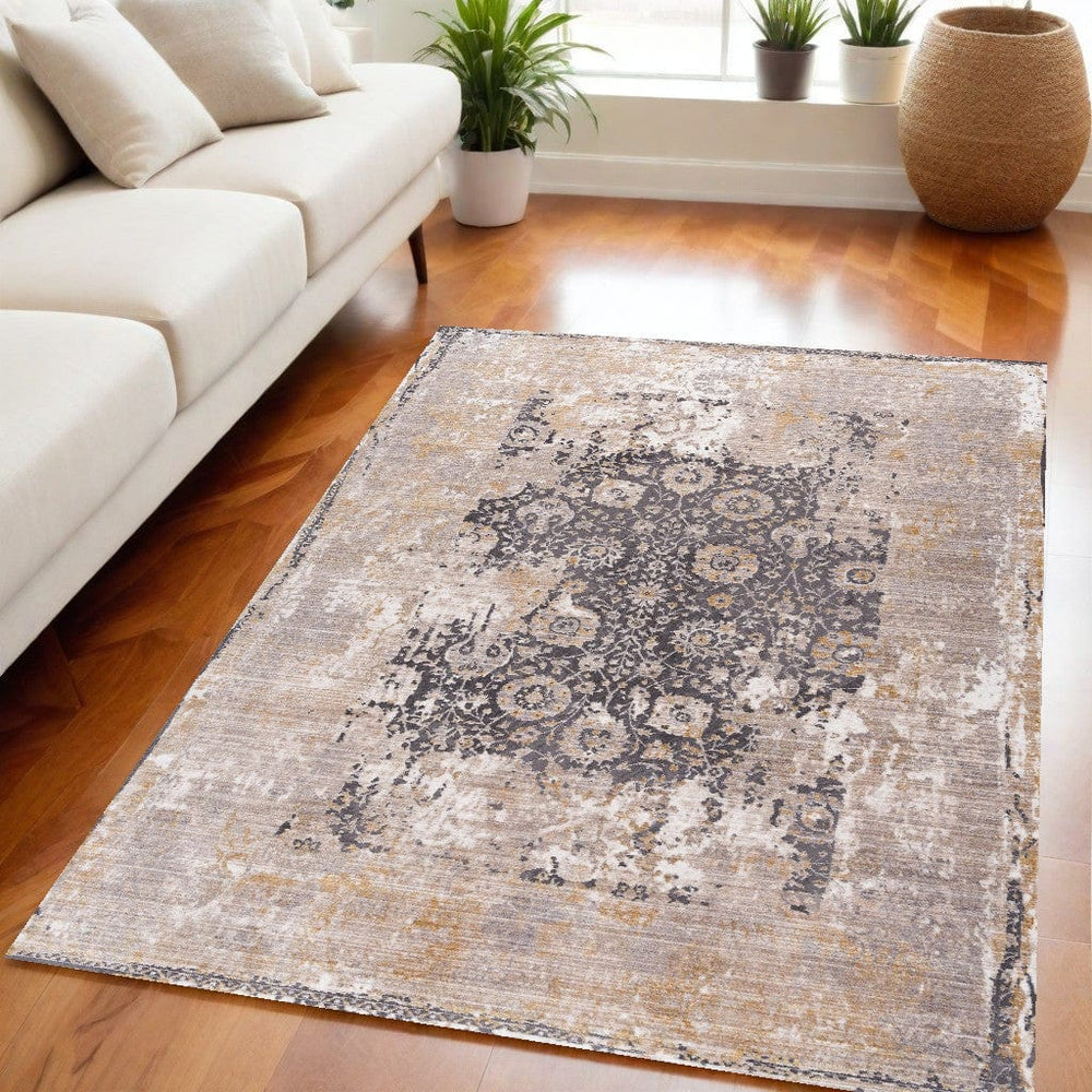 5' X 7' Gray and Ivory Oriental Non Skid Area Rug - Homeroots