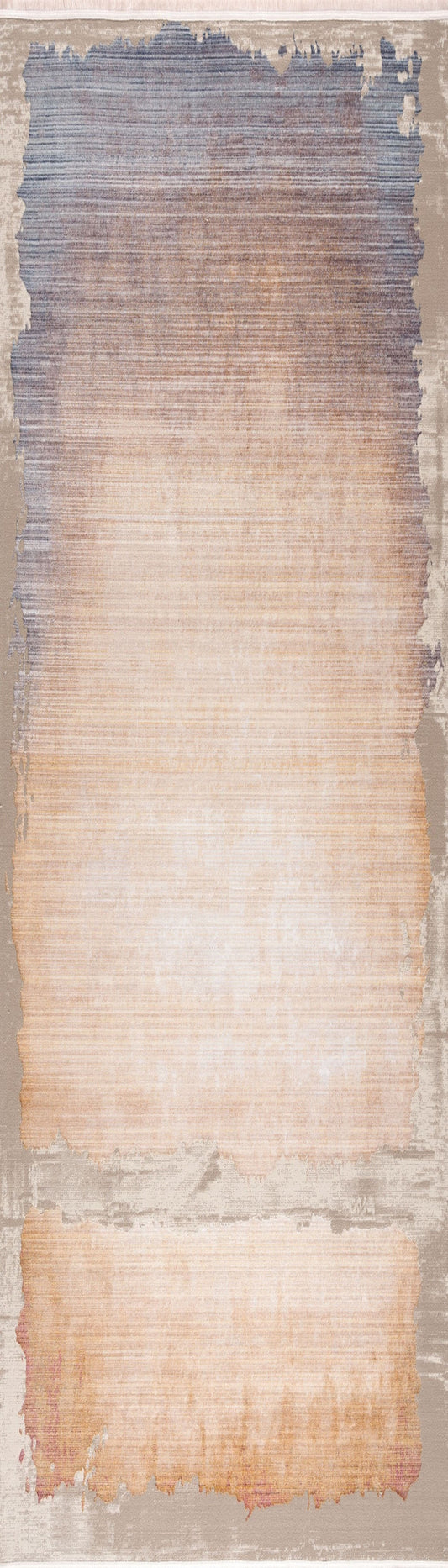 20' Runner Beige and Blue Abstract Power Loom Runner Rug - Homeroots
