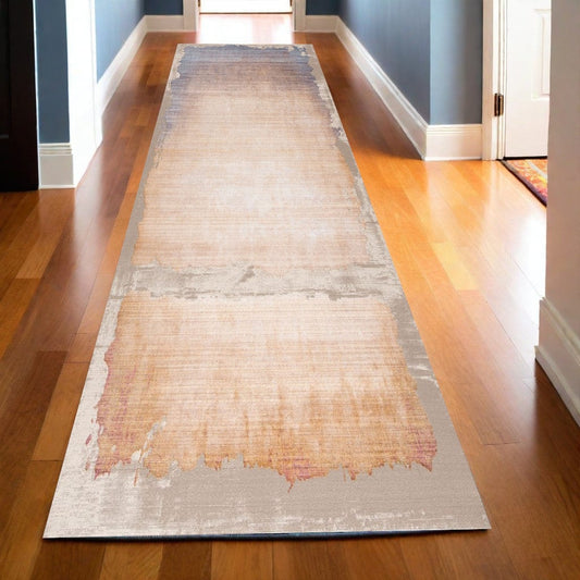 20' Runner Beige and Blue Abstract Power Loom Runner Rug - Homeroots