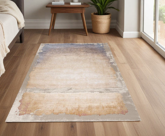 4' X 6' Beige and Blue Abstract Power Loom Area Rug - Homeroots