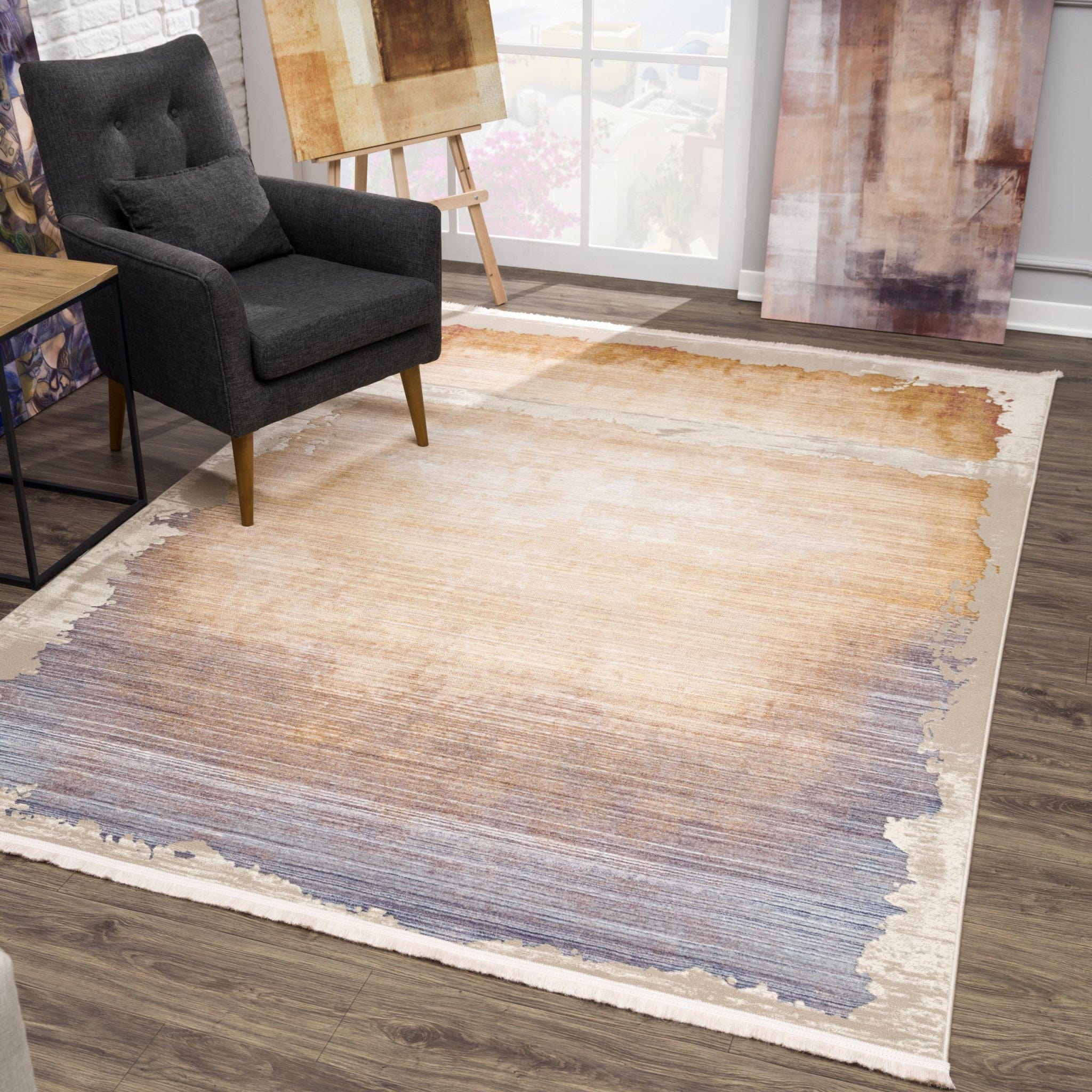 4' X 6' Beige and Blue Abstract Power Loom Area Rug - Homeroots