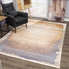 4' X 6' Beige and Blue Abstract Power Loom Area Rug - Homeroots