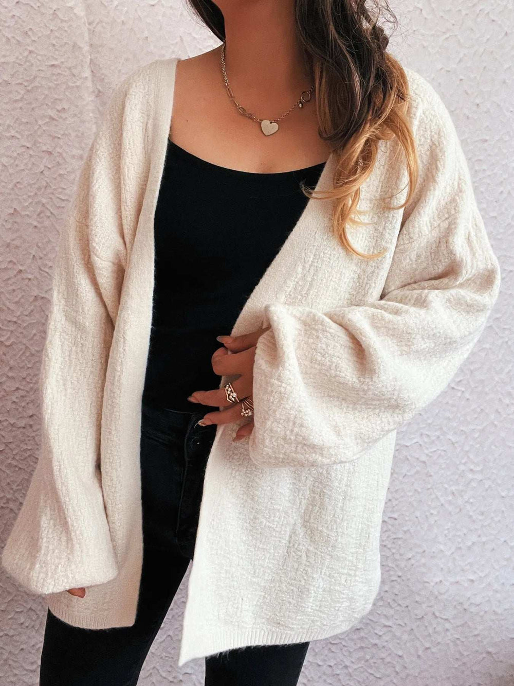 Open Front Long Sleeve Cardigan - Trendsi - Flyclothing LLC