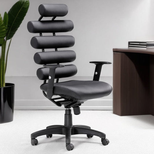 Black Adjustable Swivel Faux Leather Rolling Executive Office Chair - Homeroots
