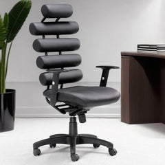 Black Adjustable Swivel Faux Leather Rolling Executive Office Chair - Homeroots