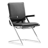 Set Of Two Black Faux Leather Seat Adjustable Conference Chair Metal Back Steel Frame - Homeroots