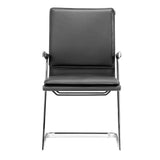 Set Of Two Black Faux Leather Seat Adjustable Conference Chair Metal Back Steel Frame - Homeroots