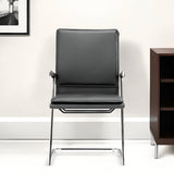 Set Of Two Black Faux Leather Seat Adjustable Conference Chair Metal Back Steel Frame - Homeroots