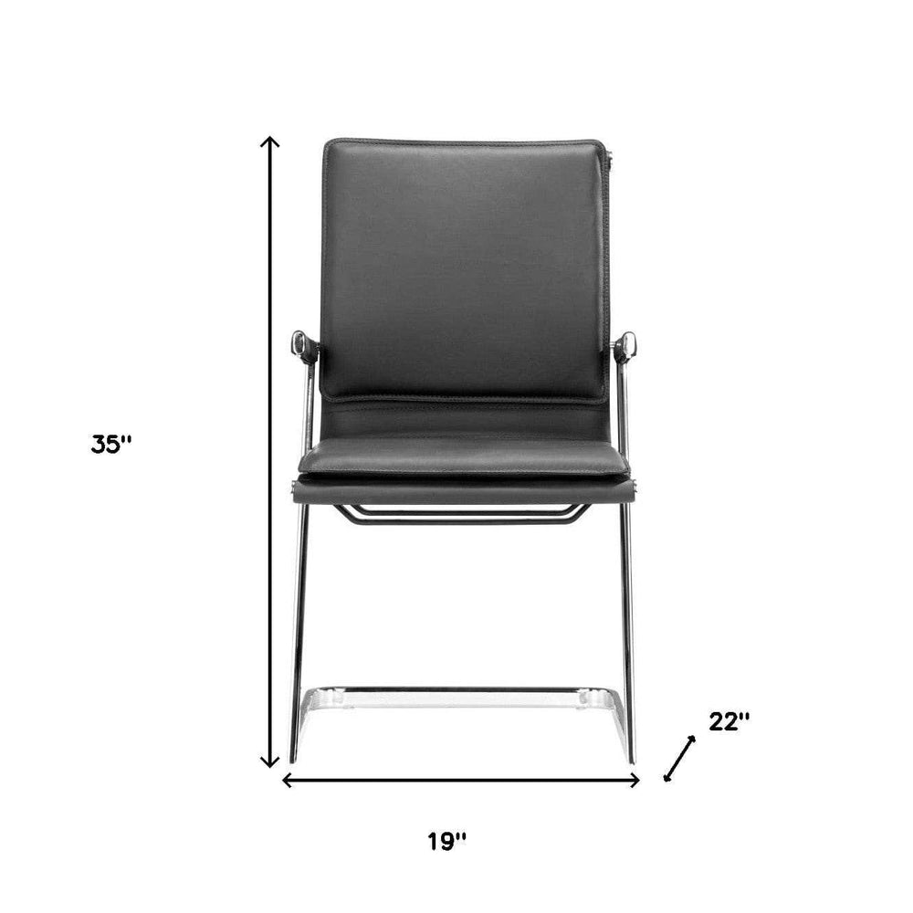 Set Of Two Black Faux Leather Seat Adjustable Conference Chair Metal Back Steel Frame - Homeroots - Flyclothing LLC