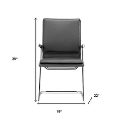 Set Of Two Black Faux Leather Seat Adjustable Conference Chair Metal Back Steel Frame