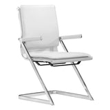 Set of Two White and Silver Faux Leather Conference Office Chair - Homeroots