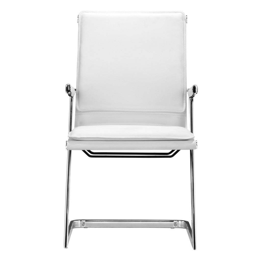 Set of Two White and Silver Faux Leather Conference Office Chair - Homeroots - Flyclothing LLC