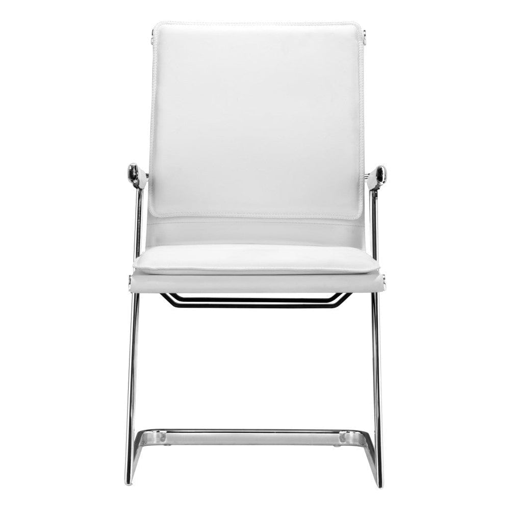 Set of Two White and Silver Faux Leather Conference Office Chair - Homeroots