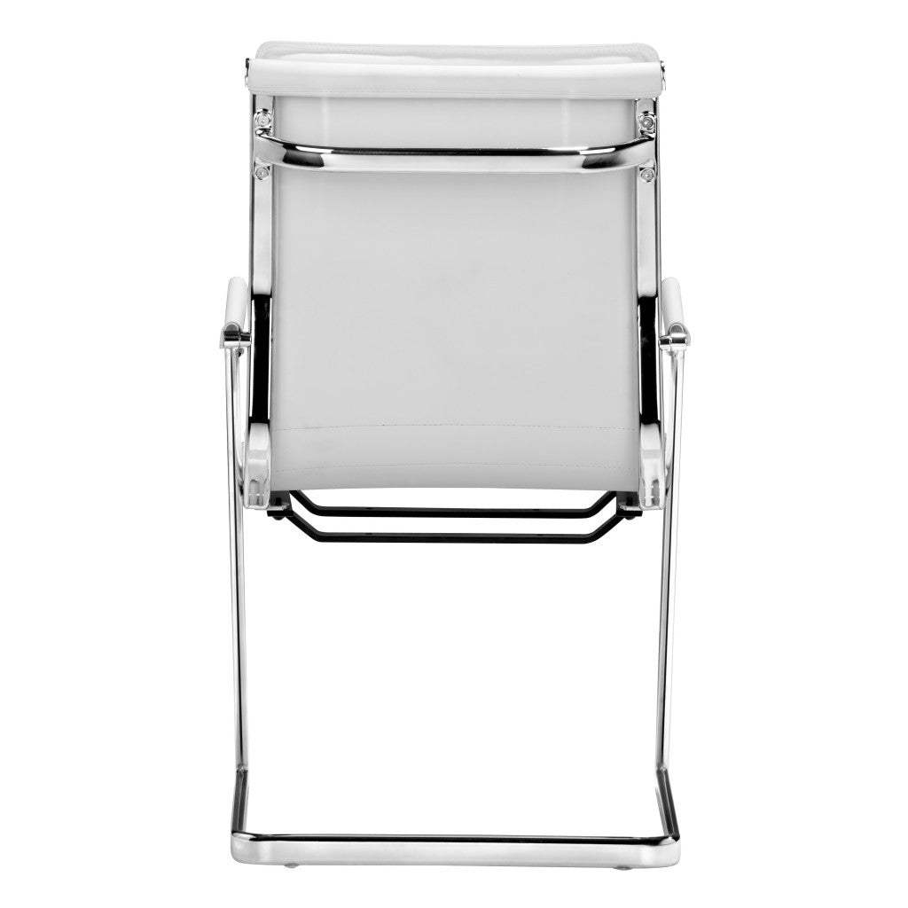 Set of Two White and Silver Faux Leather Conference Office Chair - Homeroots - Flyclothing LLC