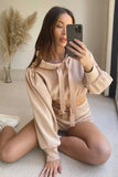 Drawstring Long Sleeve Hooded Top and Shorts Set - Trendsi