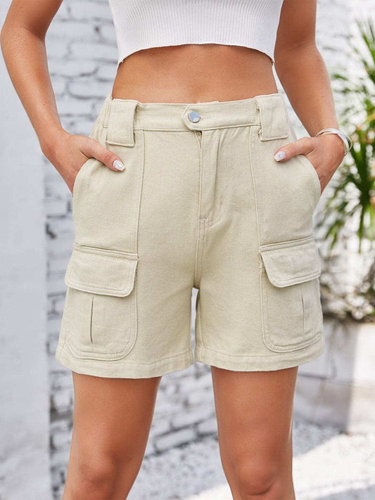 High Waist Washed Denim Shorts - Trendsi - Flyclothing LLC