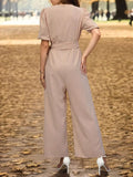 Tied Short Sleeve Wide Leg Jumpsuit - Trendsi