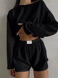 Eyelet Round Neck Top and Shorts Set - Trendsi
