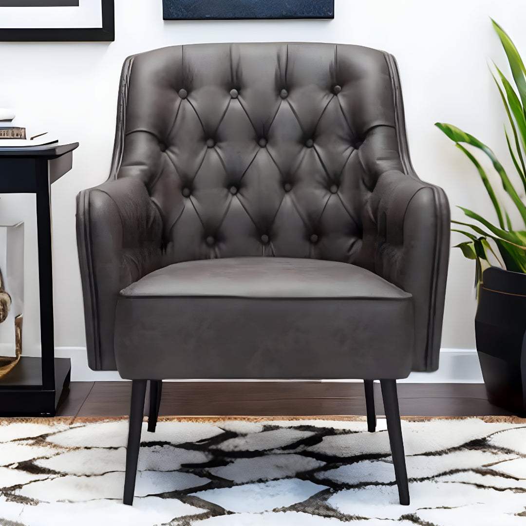 29" Black Faux Leather Tufted Arm Chair - Homeroots - Flyclothing LLC