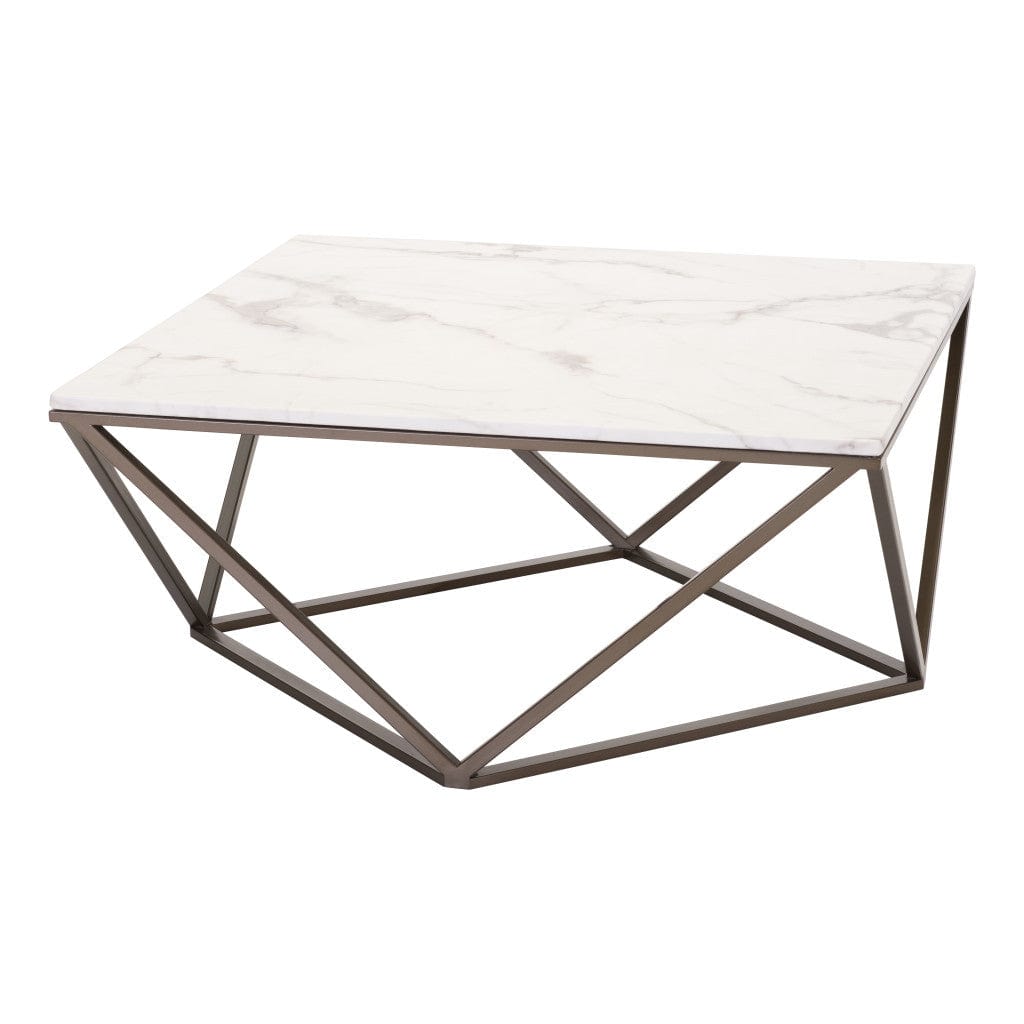 36" White Faux Marble And Steel Square Coffee Table - Homeroots