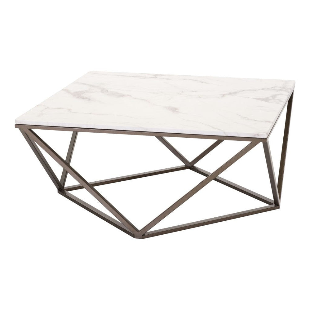 36" White Faux Marble And Steel Square Coffee Table - Homeroots