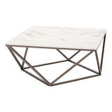 36" White Faux Marble And Steel Square Coffee Table - Homeroots
