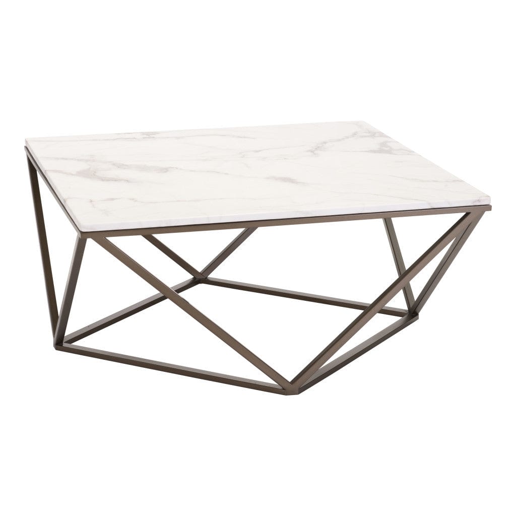 36" White Faux Marble And Steel Square Coffee Table - Homeroots
