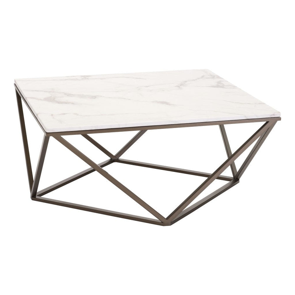 36" White Faux Marble And Steel Square Coffee Table - Homeroots
