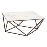 36" White Faux Marble And Steel Square Coffee Table - Homeroots