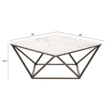 36" White Faux Marble And Steel Square Coffee Table - Homeroots