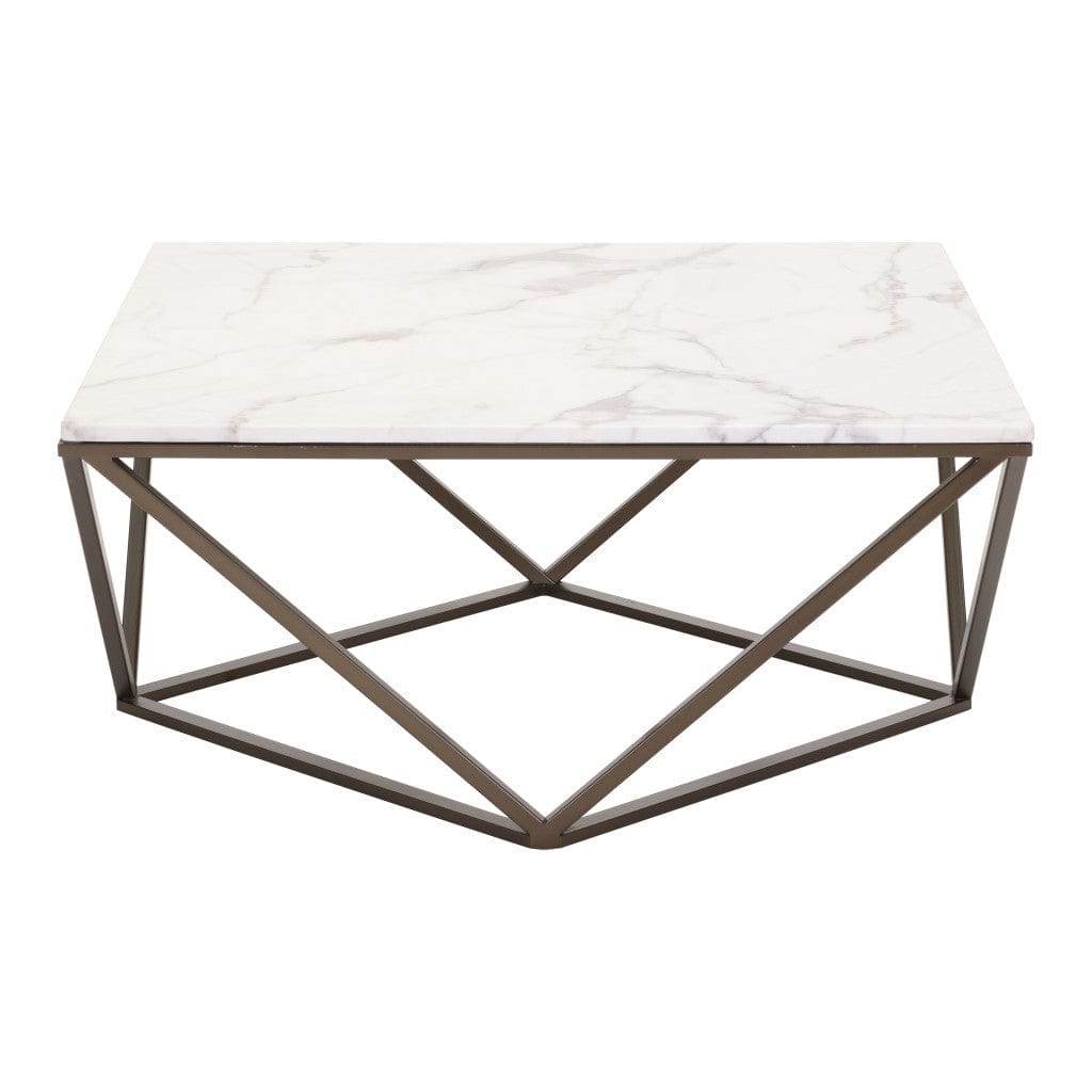 36" White Faux Marble And Steel Square Coffee Table - Homeroots
