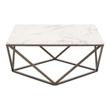 36" White Faux Marble And Steel Square Coffee Table - Homeroots - Flyclothing LLC