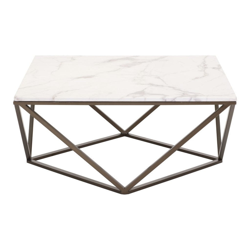 36" White Faux Marble And Steel Square Coffee Table - Homeroots
