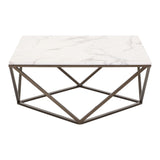 36" White Faux Marble And Steel Square Coffee Table - Homeroots
