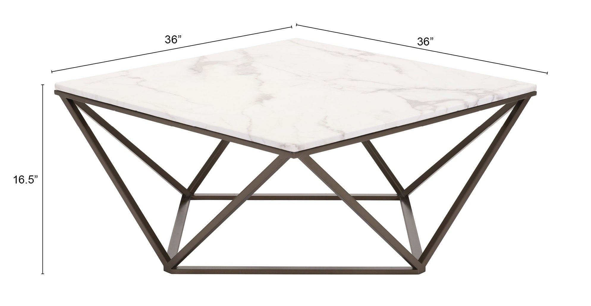 36" White Faux Marble And Steel Square Coffee Table - Homeroots