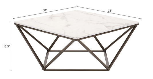 36" White Faux Marble And Steel Square Coffee Table - Homeroots