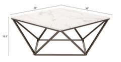 36" White Faux Marble And Steel Square Coffee Table - Homeroots
