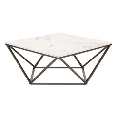36" White Faux Marble And Steel Square Coffee Table