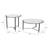 Set of Two 32" White And Black Glass Faux Marble And Steel Round Bunching Coffee Tables - Homeroots