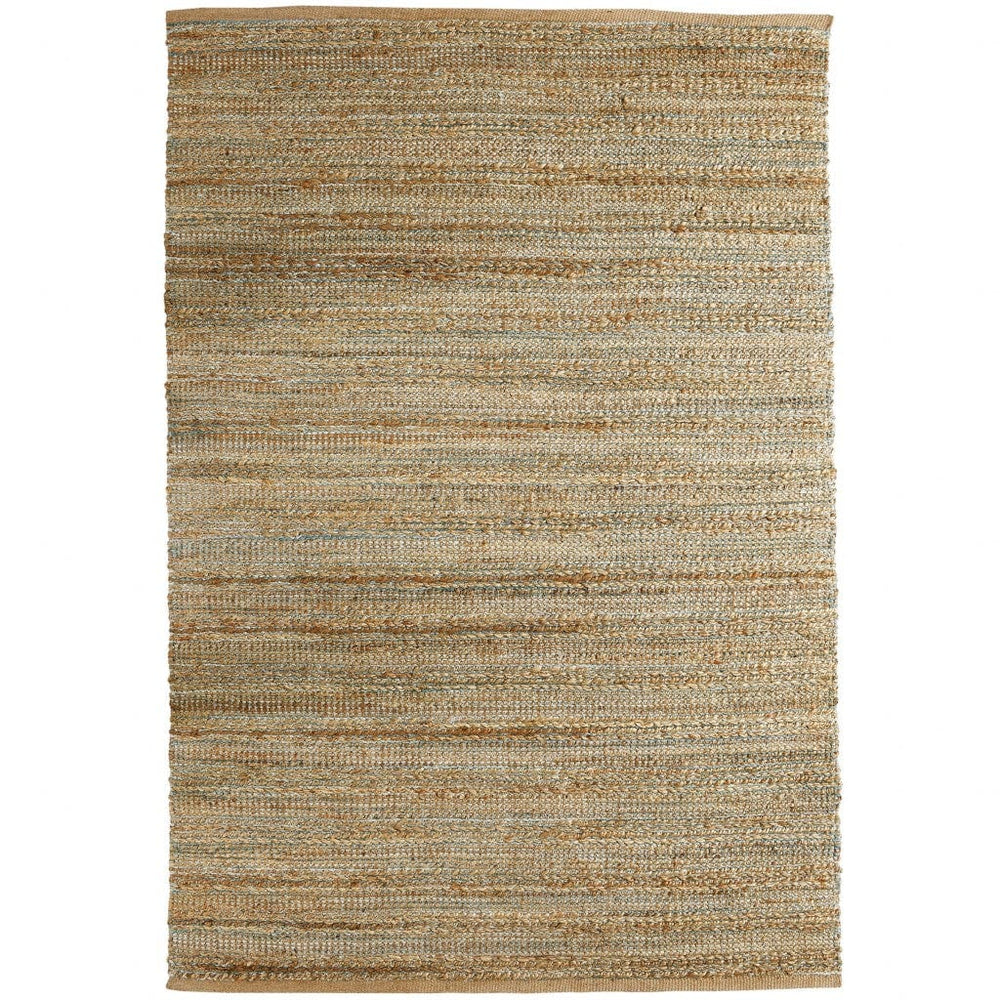 5' X 8' Teal and Natural Braided Jute Area Rug - Homeroots