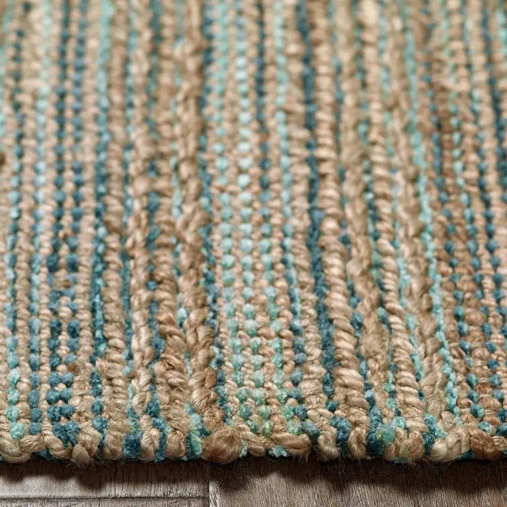 5' X 8' Teal and Natural Braided Jute Area Rug - Homeroots - Flyclothing LLC