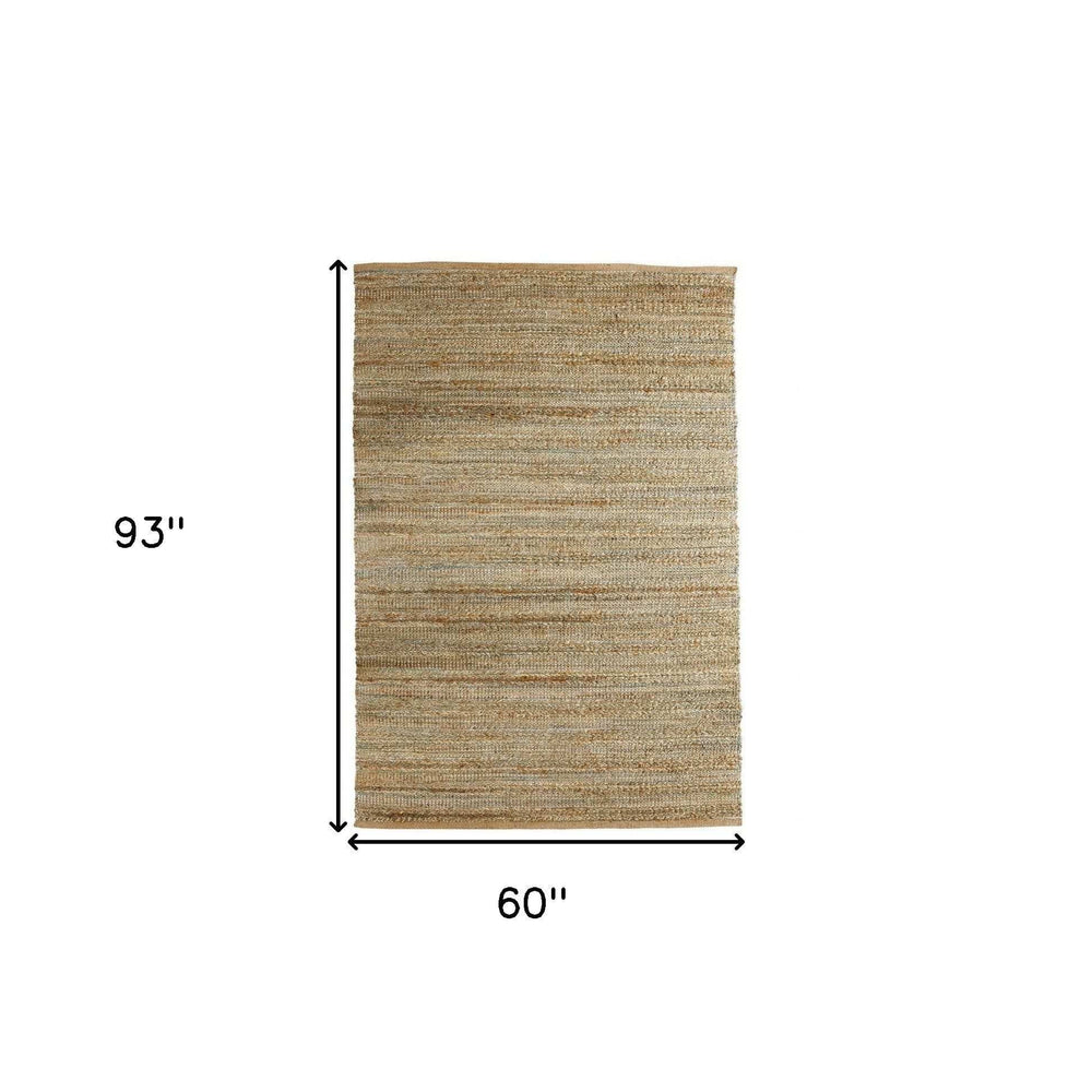 5' X 8' Teal and Natural Braided Jute Area Rug - Homeroots - Flyclothing LLC