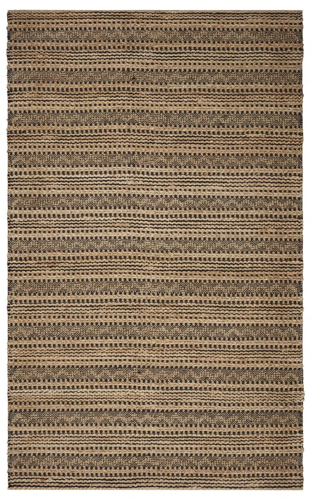 9' X 13' Tan and Black Intricate Striped Area Rug - Homeroots