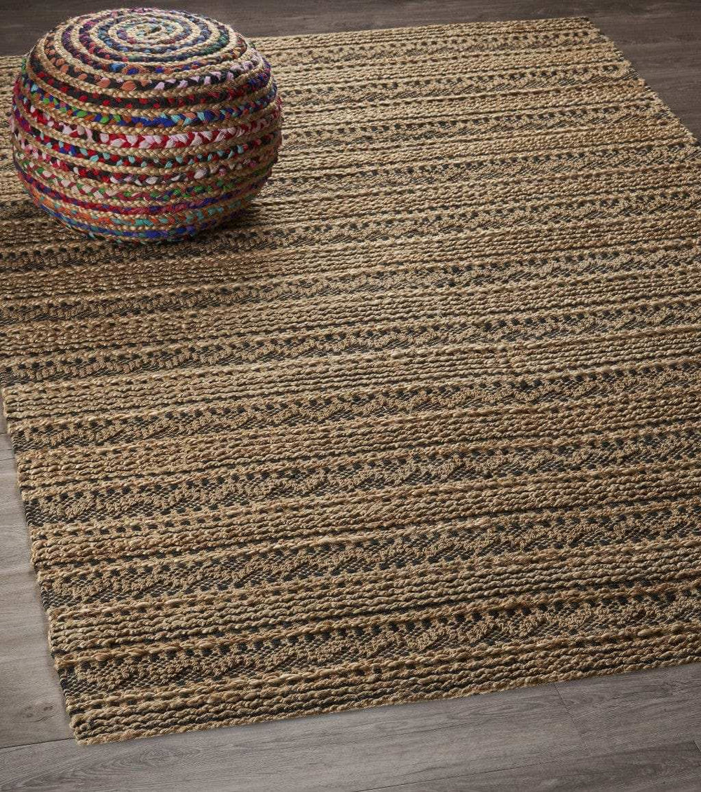 9' X 13' Tan and Black Intricate Striped Area Rug - Homeroots - Flyclothing LLC