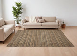 9' X 13' Tan and Black Intricate Striped Area Rug - Homeroots