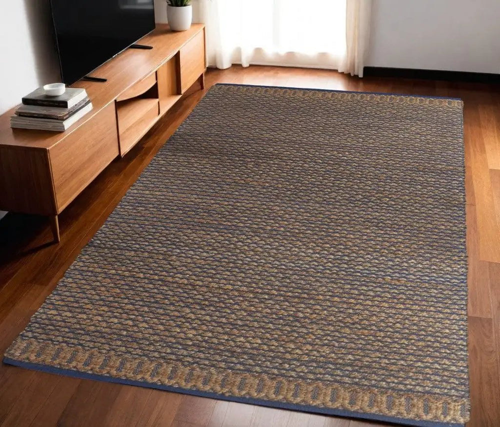 5' X 8' Tan and Blue Detailed Lattice Area Rug - Homeroots