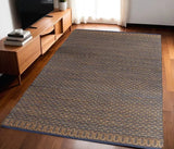 5' X 8' Tan and Blue Detailed Lattice Area Rug - Homeroots